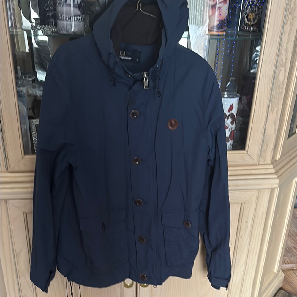 Fred Perry Blue coat with Hood and Water-Resistant Finish